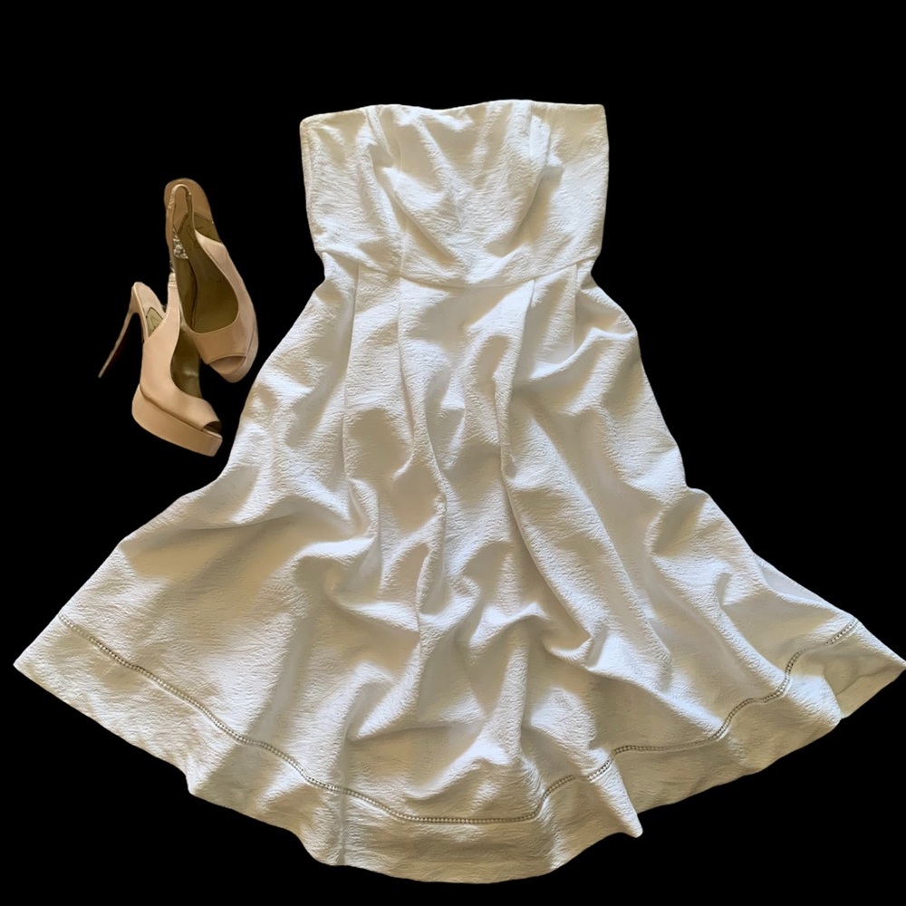 eva mendes for New York & Company Strapless White Fit-and-Flare Dress